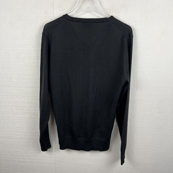 J. Lindeberg Sweater M Mens Black Striped V Neck Merino Wool Lightweight - Picture 3 of 7